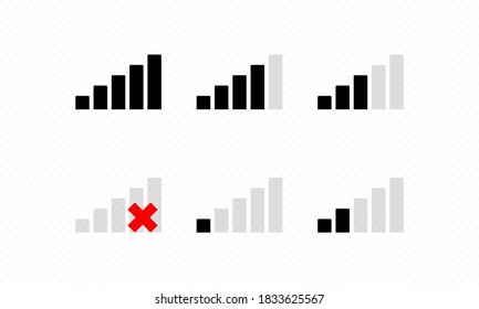 Wireless Wi Fi or mobile network signal icons. Set of vector wi fi icons with different signal received. Wifi icon. Vector on isolated transparent background. EPS 10