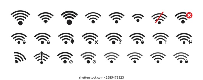 Wireless and wifi icon set. Set of different wireless and No wifi symbol