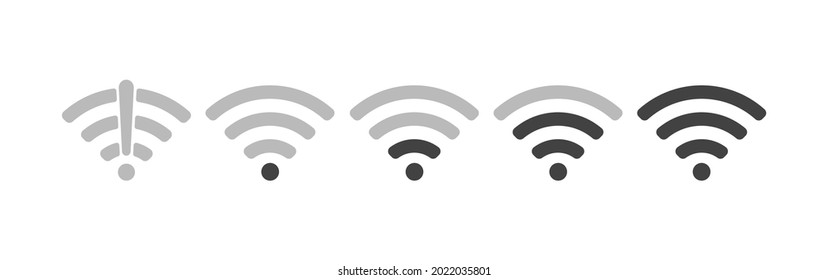 Wireless wifi icon sign flat design vector illustration set. On and no wifi internet signal symbols set in black color isolated on white background