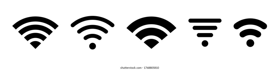Wireless and wifi icon or wi-fi icon sign for remote internet access, internet connection, signal icon, variations podcast vector symbol, vector illustration