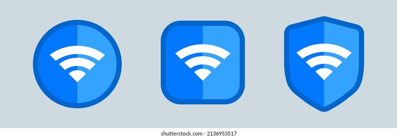 Wireless and wifi icon or sign for remote internet access. Different blue wifi icon set.