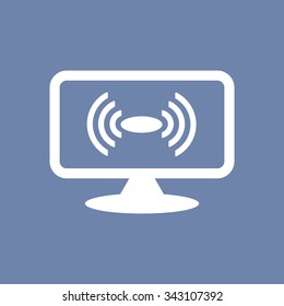 Wireless and wifi icon or sign for remote internet access. Podcast vector symbol.
