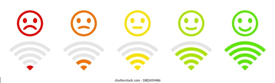 Wireless and wifi icon. Wi-fi signal symbol. Internet connection. Remote internet access collection - Modern vector. Degree satisfaction with feelings.