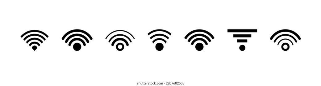 Wireless and wifi icon. Wi-fi signal symbol. Internet Connection. Remote internet access collection. Vector isolated on white background.