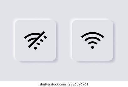 símbolo de señal de icono inalámbrico y wifi para el acceso a Internet, conexión a Internet - sin icono de señal de internet, icono de conexión wi-fi, señal de wifi de no conexión. botones de neumorfismo neumórfico