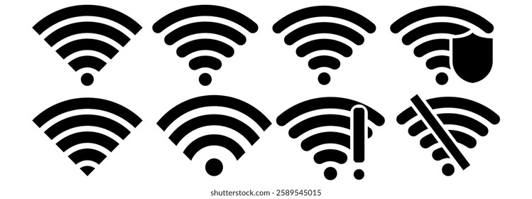 Wireless and wifi icon. Wi-fi signal symbol. Internet Connection. Remote internet access collection