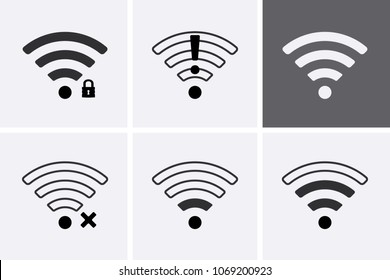 Wireless and Wifi icons. 2G, 3G, 4G and 5G technology symbols. Vector set