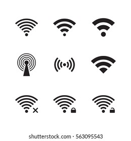 Wireless and wifi icons. Black on a white background