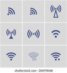 wireless, wifi icons blue. vector set. eps8