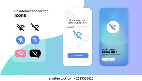 Wireless Wi-Fi icons, mobile app screen concept, design template, no internet connection