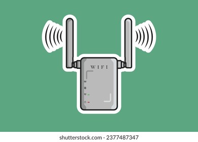 Wireless Wifi Router Device Sticker vector illustration. Technology object icon concept. Modem internet router technology device sticker vector design with shadow.