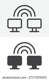 Drahtloses WiFi-Signal verschiedenen Stil Symbol gesetzt. Linie und Umriss mit durchgezogener Symbolversion, editierbarem Strichvektorzeichen und Symbol. WiFi-Signalsymbol für Internet und Konnektivität.