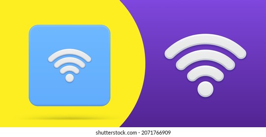 Wireless wifi signal internet access remote simple 3d icon button vector illustration. Free computer communication public or home private network. Wi fi zone web technology cyberspace network