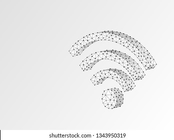 Wireless wi-fi symbol abstract origami 3d illustration. Polygonal Vector business concept of connection, internet. Low poly wireframe, geometry triangle, lines, dots, polygons on white background