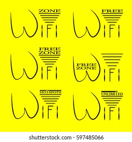 Wireless and wifi symbols, icons full set black color - vector illustration