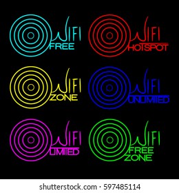 Wireless and wifi symbols, icons full set black color - vector illustration