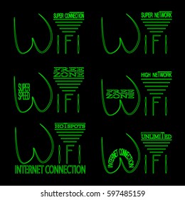 Wireless and wifi symbols, icons full set black color - vector illustration