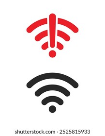 Wireless wifi vector icon no signal and signal flat design set. On and no wifi internet signal symbols set in black color isolated on white background