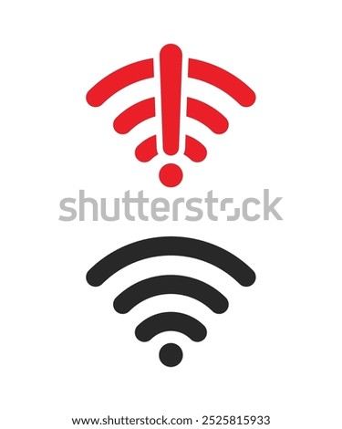 Wireless wifi vector icon no signal and signal flat design set. On and no wifi internet signal symbols set in black color isolated on white background