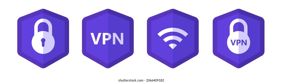 Wireless wifi and vpn icon with shield collections. Internet security shield sign with purple color.