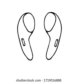 Wireless and wired headphones, black lines, scribbles. Vector headphones on a white background.