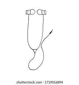 Auriculares inalámbricos y cableados, líneas negras, garabatos. Auriculares vectores en fondo blanco.
