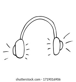 Auriculares inalámbricos y cableados, líneas negras, garabatos. Auriculares vectores en fondo blanco.