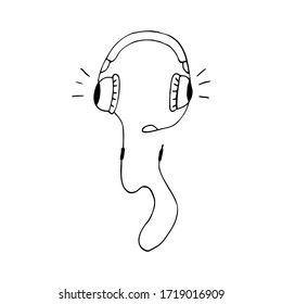 Wireless and wired headphones, black lines, scribbles. Vector headphones on a white background.