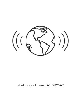 Wireless world icon in thin outline style. Internet communication connection global