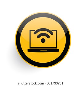 Wireless,Network icon design on yellow button background,clean vector