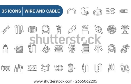 wires and cables set of web icons in line or outline style. Icons for web and mobile app. Outline icons collection. Editable Stroke. Vector illustration