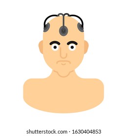 Wires from head. Future technology consciousness. Artificial Intelligence vector illustration