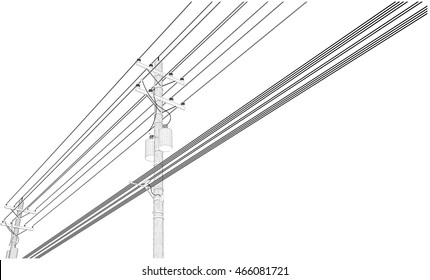 wires on an electric pillar. 3d Wireframe 