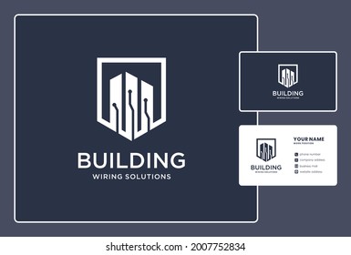 wiring specialist logo for real estate and apartment with business card design.