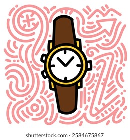 Wirstwatch and pink doodle. Simple illustration. Hand drawn doodle for sticker, postcard, wallpaper, mural, fabric, prints, wall decor, clothing, etc