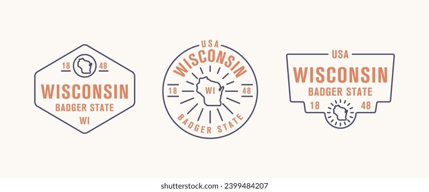 Wisconsin - Badger State. Wisconsin state logo, label, poster. Vintage poster. Print for T-shirt, typography. Vector illustration