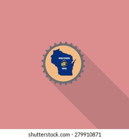 Wisconsin bottle cap flat icon with long shadow. Vector illustration EPS10