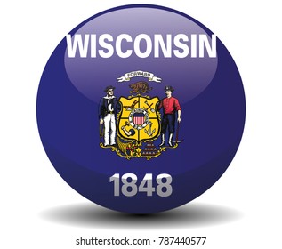 Wisconsin circle button flag background texture. Vector illustration.