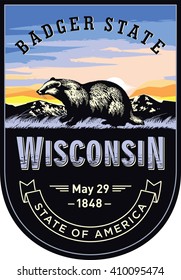 Wisconsin, emblem of the U.S. state, badger at dawn on a dark background