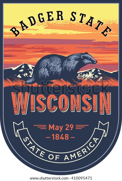 Wisconsin Emblem Us State Badger Sunset Stock Vector (Royalty Free ...