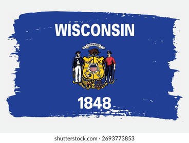 Wisconsin flag brush paint texture vector icon