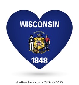 Bandera de Wisconsin en forma de corazón. Ilustración vectorial.