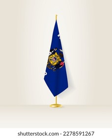 Wisconsin flag on a flag stand. Vector illustration.
