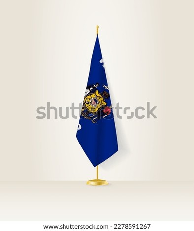 Wisconsin flag on a flag stand. Vector illustration.
