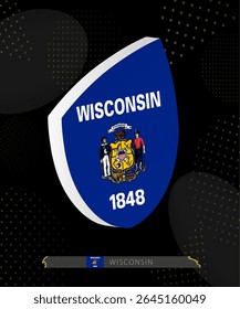 Wisconsin Flag Shield icon in 3D on Dark Modern Abstract Rugby Background. Perfect for sports events, heritage themes, national celebrations, and patriotic designs.