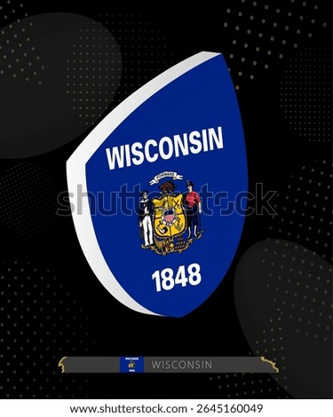 Wisconsin Flag Shield icon in 3D on Dark Modern Abstract Rugby Background. Perfect for sports events, heritage themes, national celebrations, and patriotic designs.