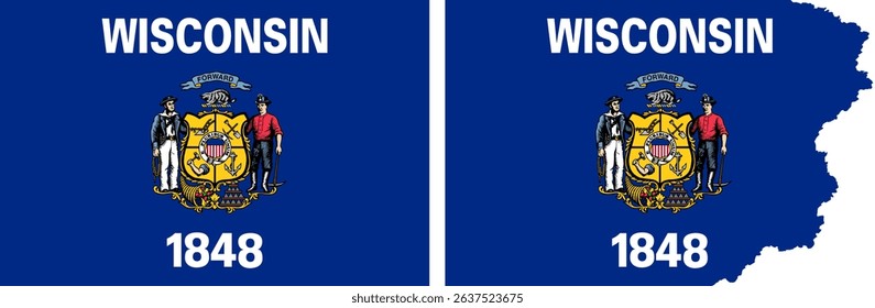 Wisconsin flags vector. Standard flag and with torn edges