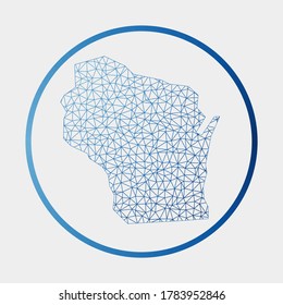 Wisconsin icon. Network map of the US state. Round Wisconsin sign with gradient ring. Technology, internet, network, telecommunication concept. Vector illustration.