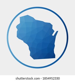Wisconsin-Symbol. Polygonale Karte des US-Zustands im Farbverlauf-Ring. Rund Low-Poly-Wisconsin-Schild. Vektorgrafik.