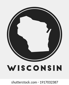 Wisconsin icon. Round logo with US state map and title. Stylish Wisconsin badge with map. Vector illustration.